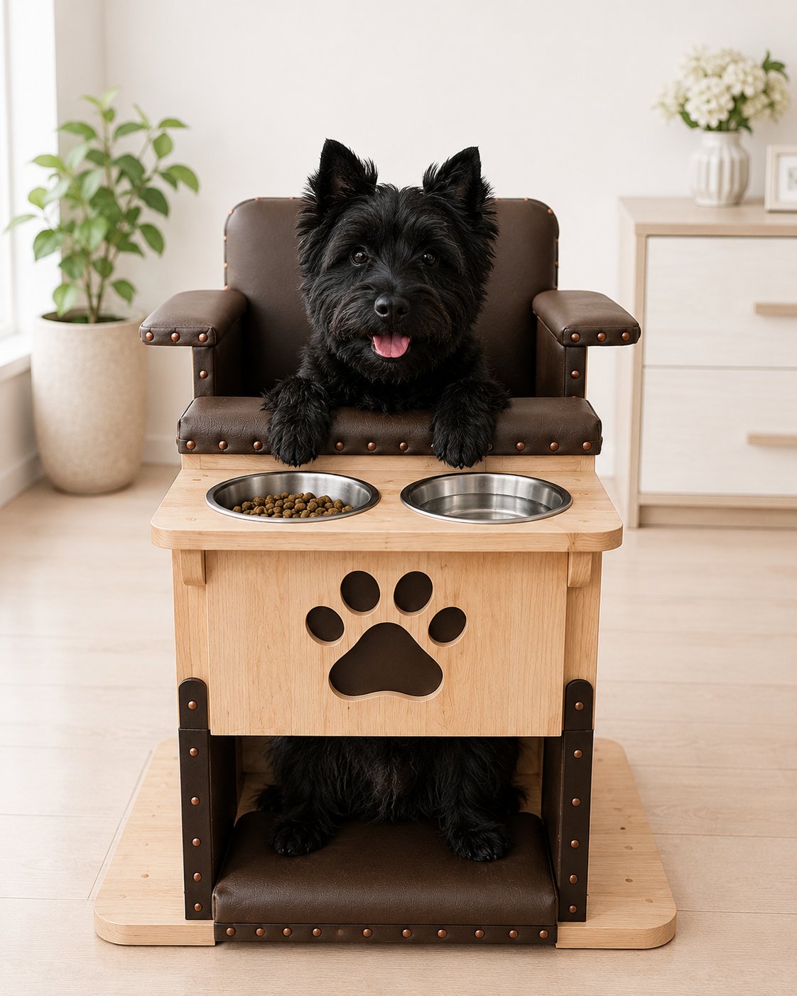 Bailey Chair – Cairn Terrier auf Fütterungsstuhl